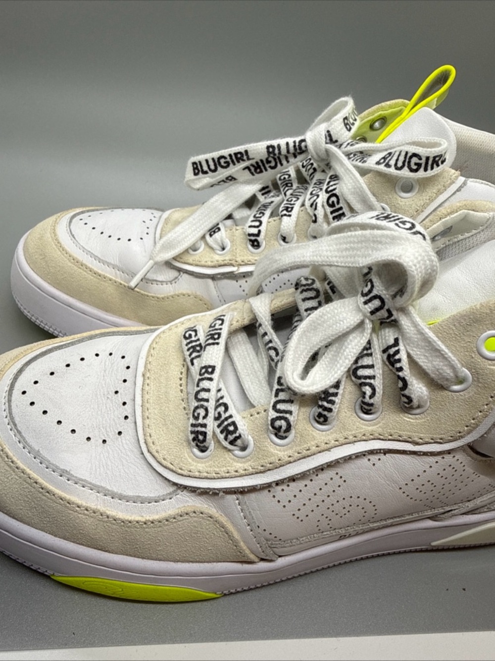 Blugirl White & Beige Women's Sneakers with Neon Accent